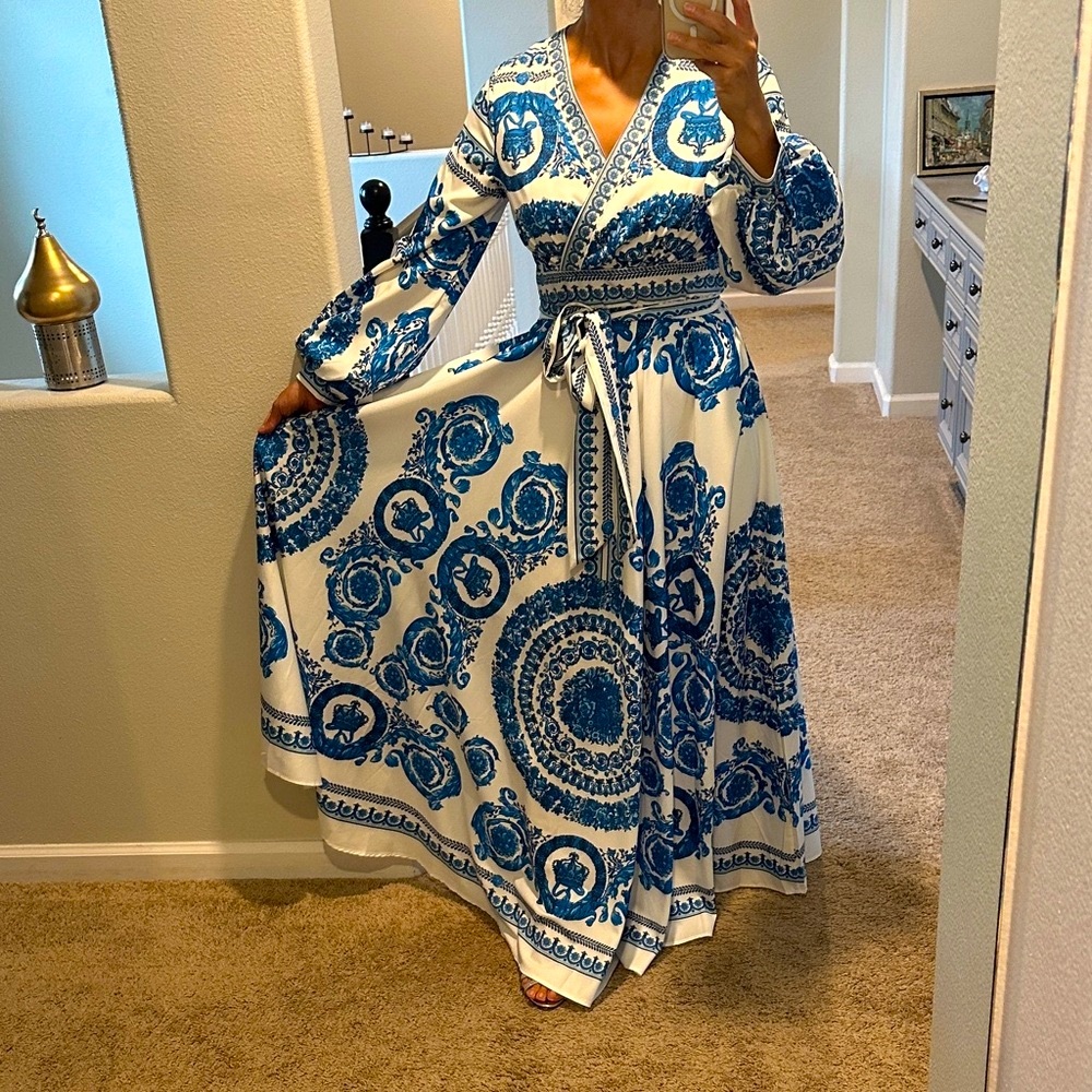 Brand New Elegant Blue and White Maxi Dress